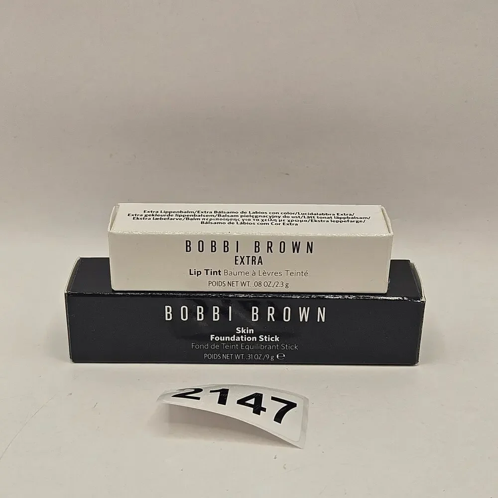 BOBBI BROWN LIP TINT BARE CLARET 04 + SKIN FOUNTATION STICK W026 WARM IVORY NIB